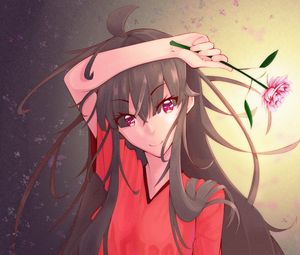 Preview wallpaper girl, glance, flower, anime, art, cartoon