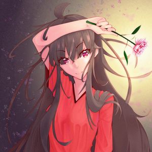 Preview wallpaper girl, glance, flower, anime, art, cartoon