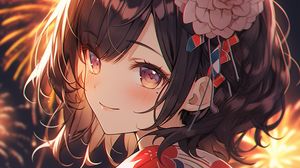 Preview wallpaper girl, glance, flower, kimono, anime