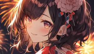 Preview wallpaper girl, glance, flower, kimono, anime