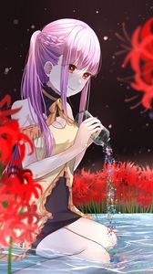 Preview wallpaper girl, glance, flowers, river, anime