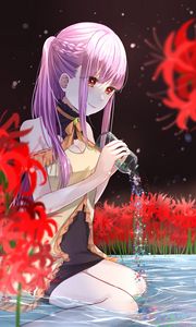 Preview wallpaper girl, glance, flowers, river, anime