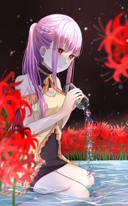 Preview wallpaper girl, glance, flowers, river, anime