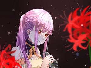 Preview wallpaper girl, glance, flowers, river, anime