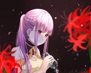 Preview wallpaper girl, glance, flowers, river, anime