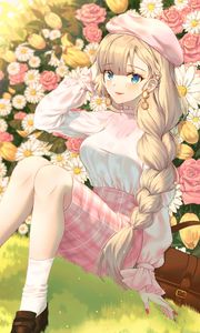Preview wallpaper girl, glance, flowers, anime, art, cartoon