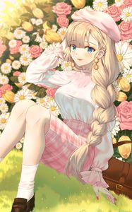 Preview wallpaper girl, glance, flowers, anime, art, cartoon