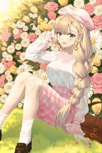 Preview wallpaper girl, glance, flowers, anime, art, cartoon