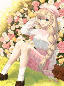 Preview wallpaper girl, glance, flowers, anime, art, cartoon