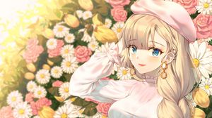 Preview wallpaper girl, glance, flowers, anime, art, cartoon