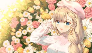 Preview wallpaper girl, glance, flowers, anime, art, cartoon