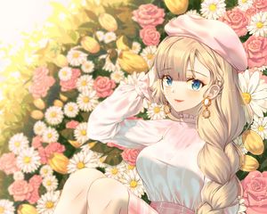 Preview wallpaper girl, glance, flowers, anime, art, cartoon