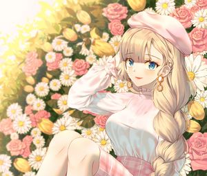 Preview wallpaper girl, glance, flowers, anime, art, cartoon