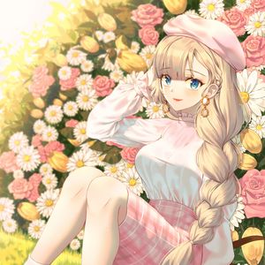 Preview wallpaper girl, glance, flowers, anime, art, cartoon