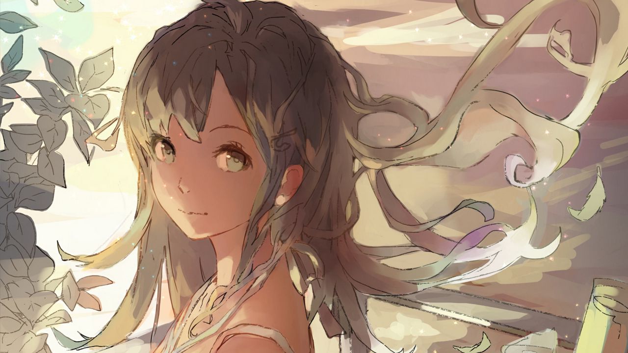 Wallpaper girl, glance, flowers, anime