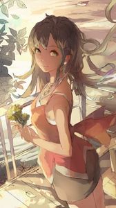 Preview wallpaper girl, glance, flowers, anime