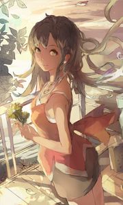 Preview wallpaper girl, glance, flowers, anime