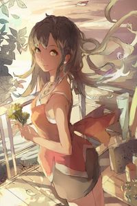 Preview wallpaper girl, glance, flowers, anime