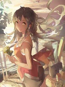 Preview wallpaper girl, glance, flowers, anime