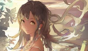 Preview wallpaper girl, glance, flowers, anime