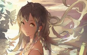 Preview wallpaper girl, glance, flowers, anime