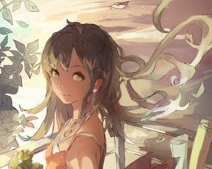 Preview wallpaper girl, glance, flowers, anime