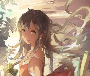 Preview wallpaper girl, glance, flowers, anime