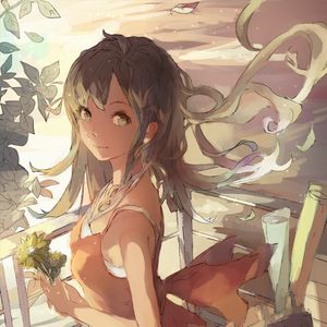 Preview wallpaper girl, glance, flowers, anime