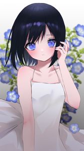 Preview wallpaper girl, glance, flowers, dress, anime
