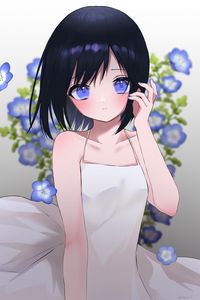 Preview wallpaper girl, glance, flowers, dress, anime