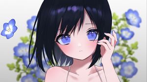 Preview wallpaper girl, glance, flowers, dress, anime