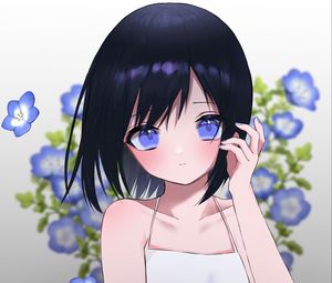 Preview wallpaper girl, glance, flowers, dress, anime