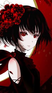 Preview wallpaper girl, glance, flowers, anime, red, dark