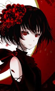 Preview wallpaper girl, glance, flowers, anime, red, dark