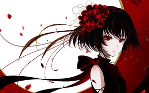 Preview wallpaper girl, glance, flowers, anime, red, dark