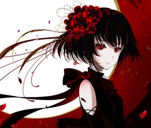 Preview wallpaper girl, glance, flowers, anime, red, dark