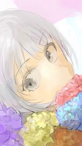 Preview wallpaper girl, glance, flowers, watercolor, anime