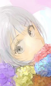 Preview wallpaper girl, glance, flowers, watercolor, anime