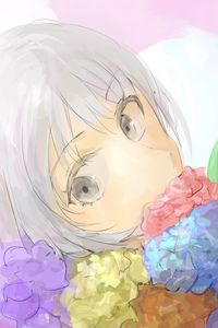 Preview wallpaper girl, glance, flowers, watercolor, anime