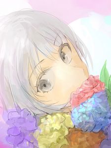 Preview wallpaper girl, glance, flowers, watercolor, anime