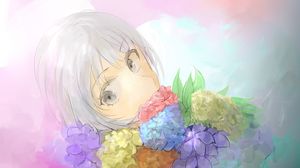 Preview wallpaper girl, glance, flowers, watercolor, anime