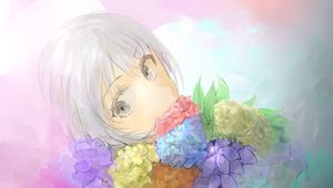 Preview wallpaper girl, glance, flowers, watercolor, anime