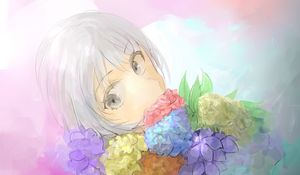 Preview wallpaper girl, glance, flowers, watercolor, anime