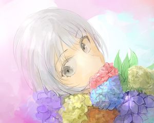 Preview wallpaper girl, glance, flowers, watercolor, anime