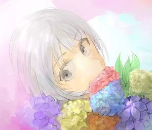 Preview wallpaper girl, glance, flowers, watercolor, anime