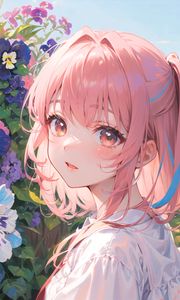 Preview wallpaper girl, glance, flowers, summer, anime