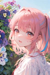 Preview wallpaper girl, glance, flowers, summer, anime