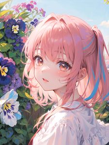 Preview wallpaper girl, glance, flowers, summer, anime