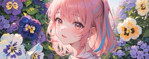 Preview wallpaper girl, glance, flowers, summer, anime