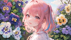 Preview wallpaper girl, glance, flowers, summer, anime